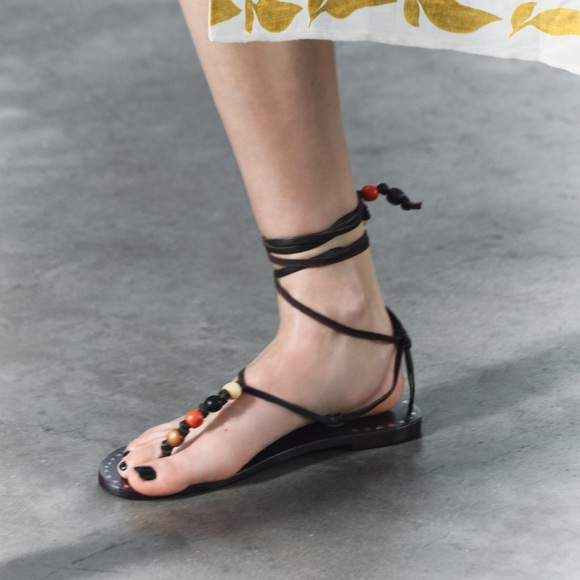 NWT Zara Woman BEADED LACE UP LEATHER SANDALS Shoes Size 8 - Picture 2 of 13